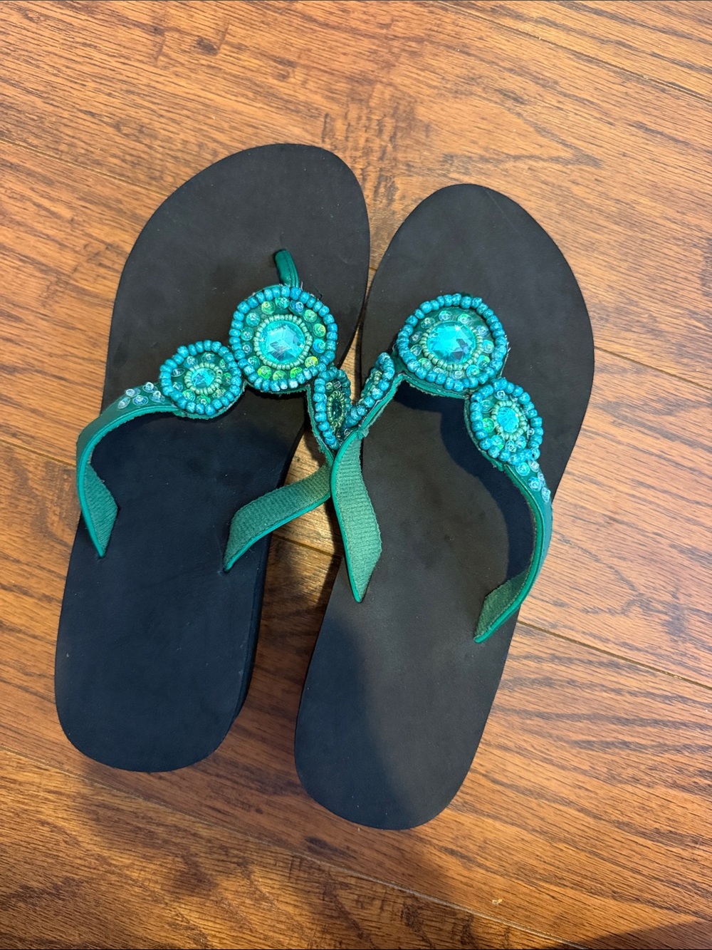 Beaded Teal Women's Flip Flop Sandals